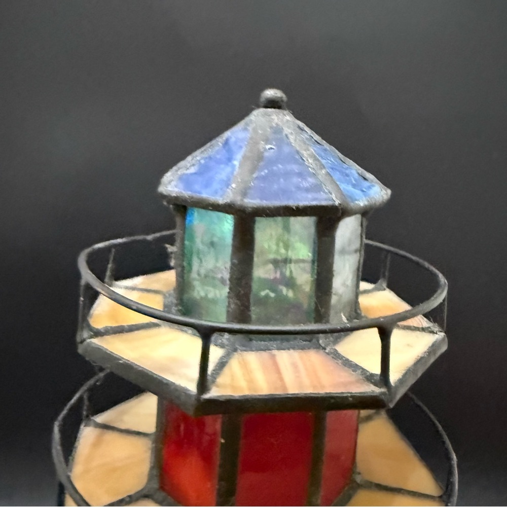 Vintage DALE TIFFANY Stained Glass Lighthouse Lamp 10” Table Desk Lamp - Picture 11 of 17